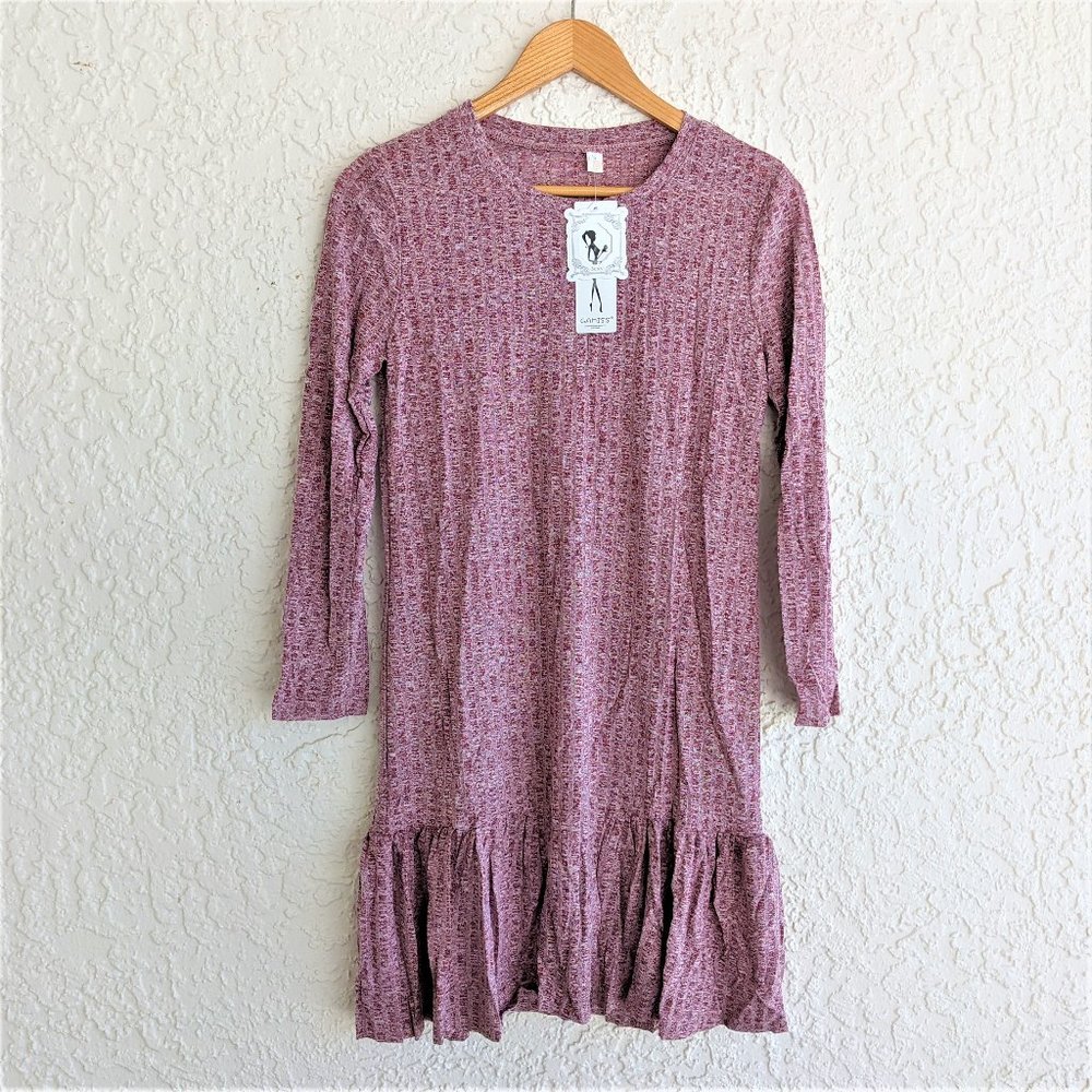 Long Sleeve Ribbed Jersey Knit Dress S (NWT)